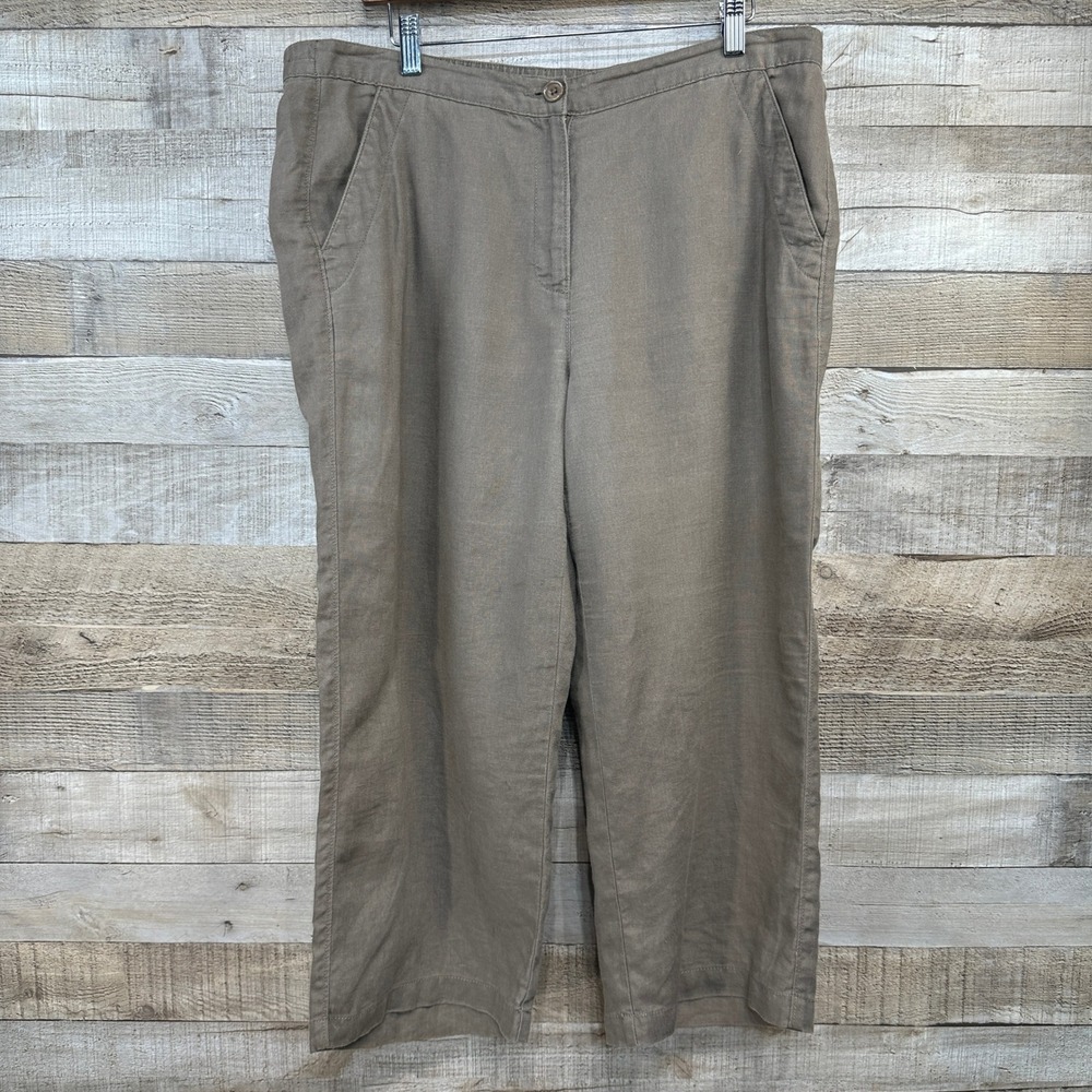 LL Bean Womens 12‎ Classic Fit Taupe Brown 100% Linen Cropped Capri Pants